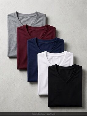 One- Men's V-Neck T-Shirt Short Sleeves - Black, White, Navy, Burgundy, or Gray
